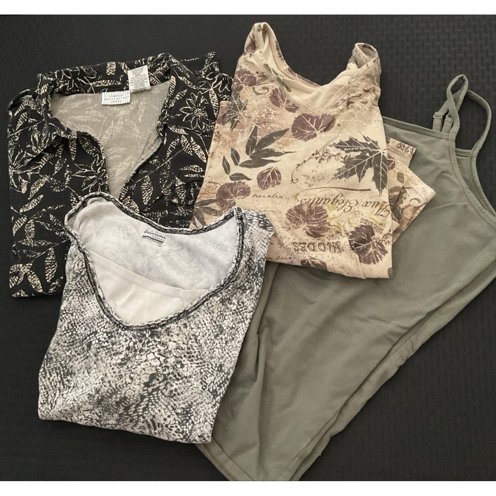 Mixed Brand Womens 3X Tops Lot Of 4 Print Tees Cami Neutral Colors Summer